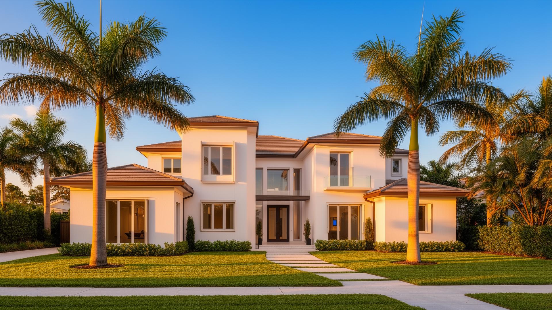 New construction home in Homestead, Florida at sunset